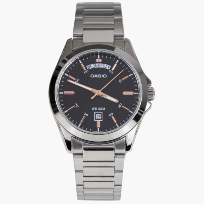 Montre CASIO Homme - Bracelet Gris En Acier Inoxydable - Résistante à l'eau - 12 Mois De Garantie - MTP-1370D-1A2VDF