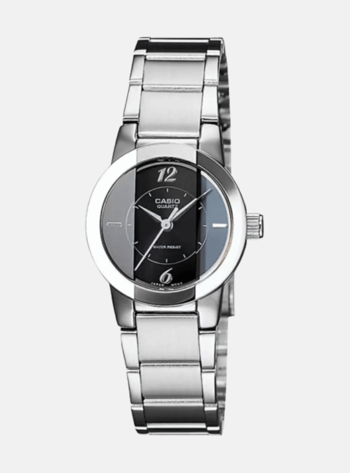 Montre Classique Femme - Casio Enticer - Cadran Noir, Bracelet Acier, Étanche, Quartz - Argenté - LTP-1230D-1CDF