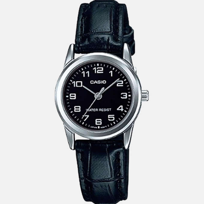 Montre Femme CASIO - LTP-V001L-1BUDF - Bracelet Noir En Cuir Véritable - Résistante à l'eau - 12 Mois De Garantie