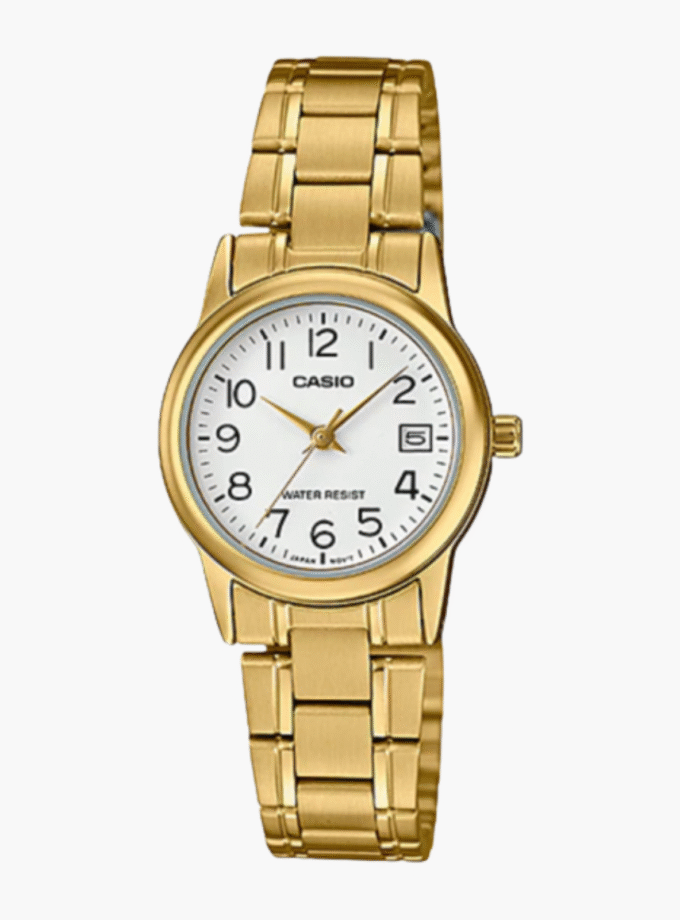 Montre CASIO Femme - Bracelet DoRée En Acier Inoxydable - Cadran Blanc - 12 Mois De Garantie - LTP-V002G-7BUDF