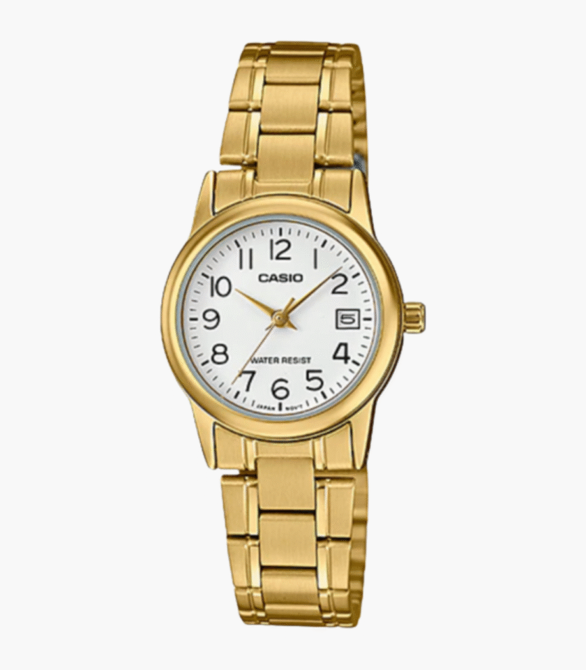 Montre CASIO Femme - Bracelet DoRée En Acier Inoxydable - Cadran Blanc - 12 Mois De Garantie - LTP-V002G-7BUDF