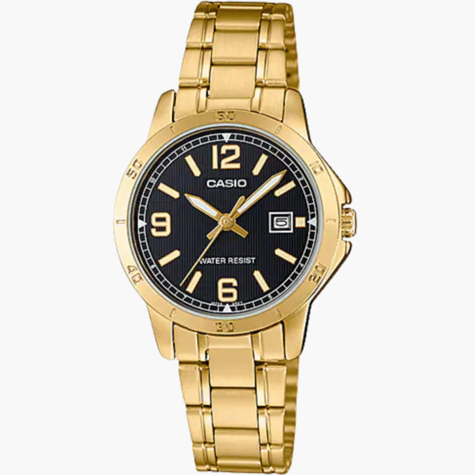 Montre CASIO Femme - Bracelet DoRée En Acier Inoxydable - Résistante à l'eau - 12 Mois De Garantie - LTP-V004G-1BUDF