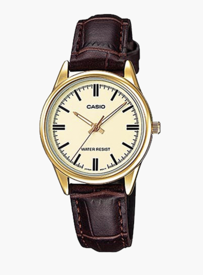 Montre CASIO Femme - Bracelet Marron En Cuir Véritable -Résistante à l'eau - 12 Mois De Garantie - LTP-V005GL-9AUDF