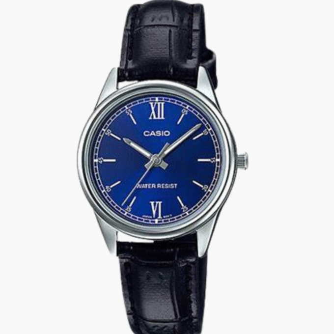 Montre CASIO Femme - LTP-V005L-2BUDF - Bracelet Noir En Cuir Véritable - Résistante à l'eau - 12 Mois De Garantie