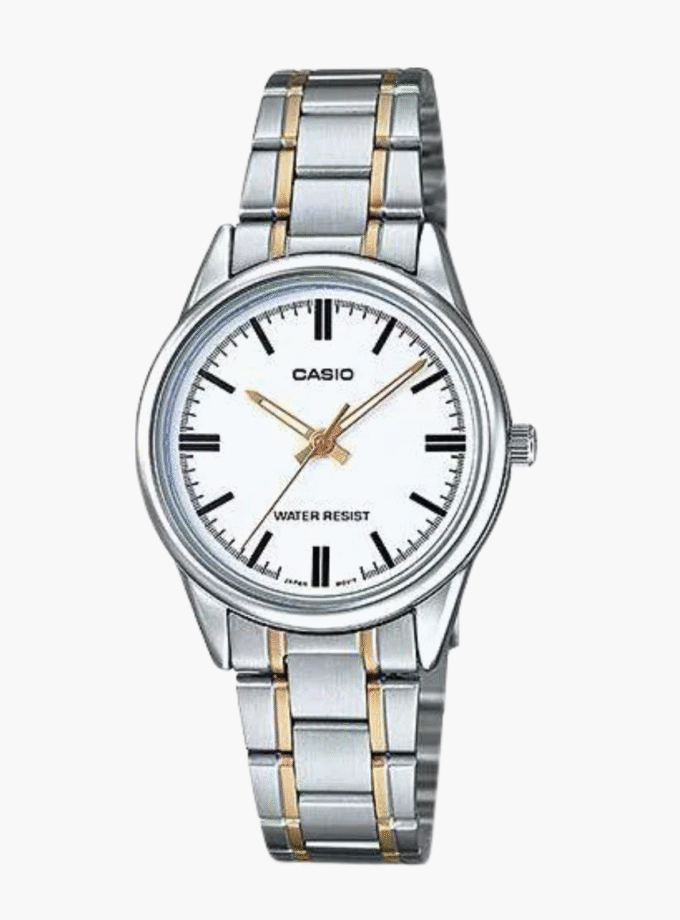 Montre CASIO Femme - Bracelet Gris/DoRée En Acier Inoxydable - Cadran Blanc - 12 Mois De Garantie - LTP-V005SG-7AUDF