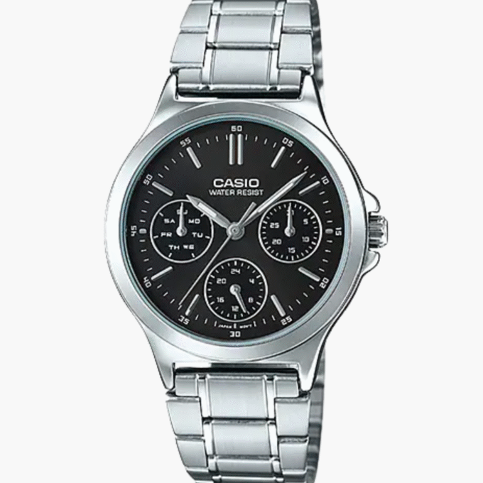 Montre CASIO Femme - Bracelet Gris En Acier Inoxydable - Résistante à l'eau - 12 Mois De Garantie - LTP-V300D-1AUDF