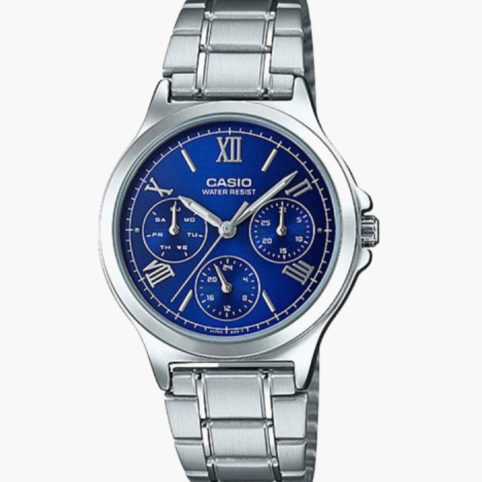 Montre CASIO Femme - Bracelet Gris En Acier Inoxydable - Résistante à l'eau - 12 Mois De Garantie - LTP-V300D-2A2UDF