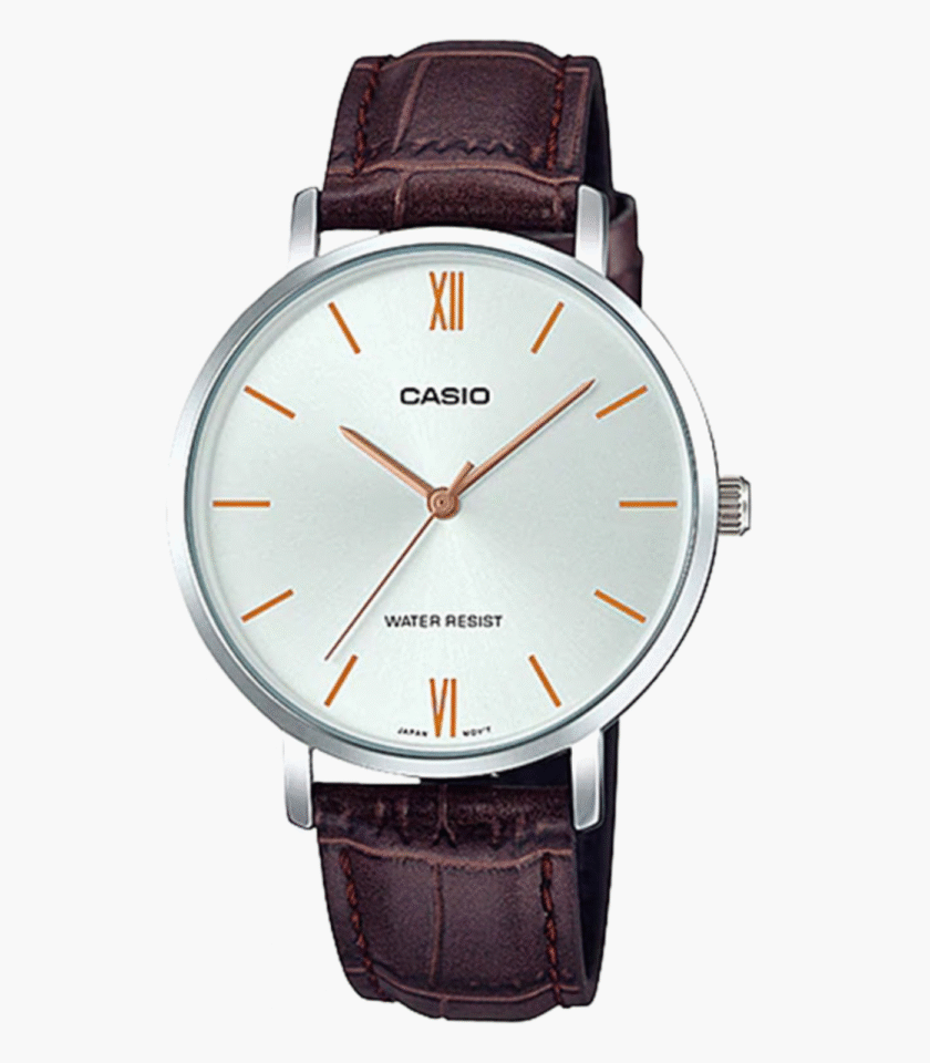 Montre CASIO Femme - LTP-VT01L-7B2UDF - Bracelet Marron En Cuir Véritable - Cadran Blanc - 12 Mois De Garantie