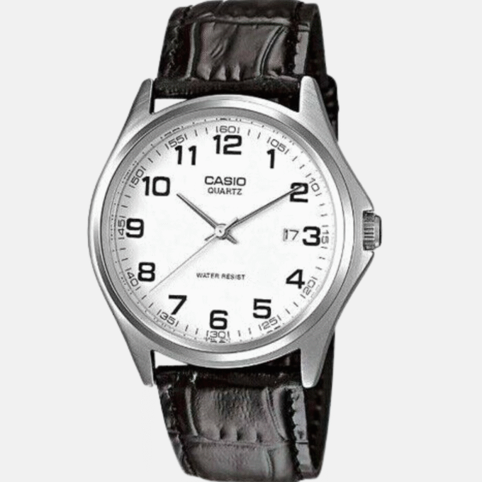 Montre Homme CASIO -  MTP-1183E-7BDF - Bracelet Noir En Cuir Véritable - Cadran Blanc - Résistante à l'eau - 12 Mois De Garantie