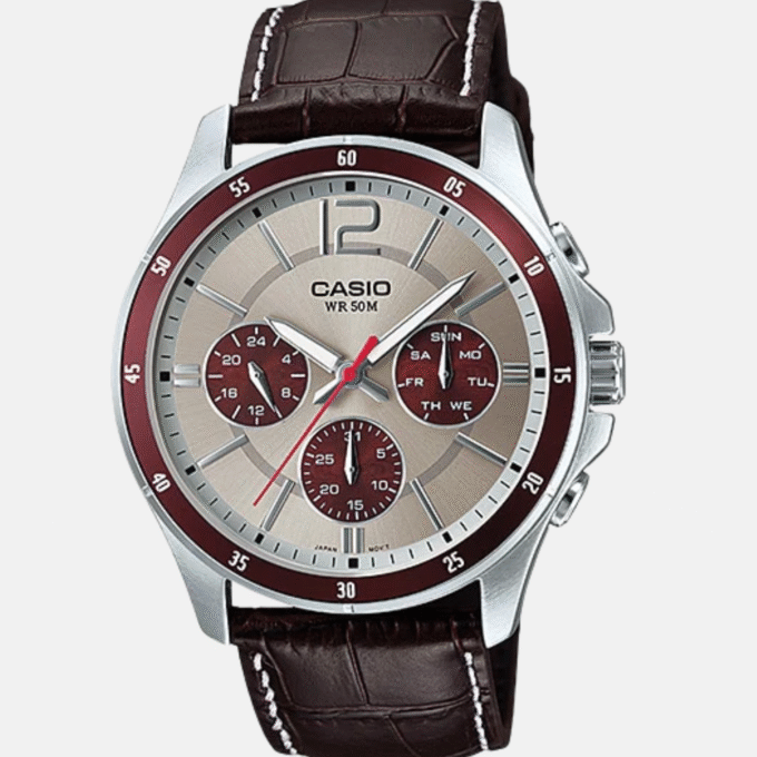 Montre CASIO Homme - MTP-1374L-7A1VDF - Bracelet Noir En Cuir Véritable - Cadran Blanc - 12 Mois De Garantie