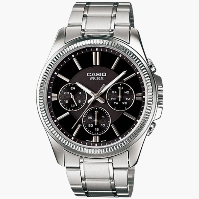 Montre CASIO Homme - Bracelet Gris En Acier Inoxydable - Résistante à l'eau - 12 Mois De Garantie - MTP-1375D-1AVDF