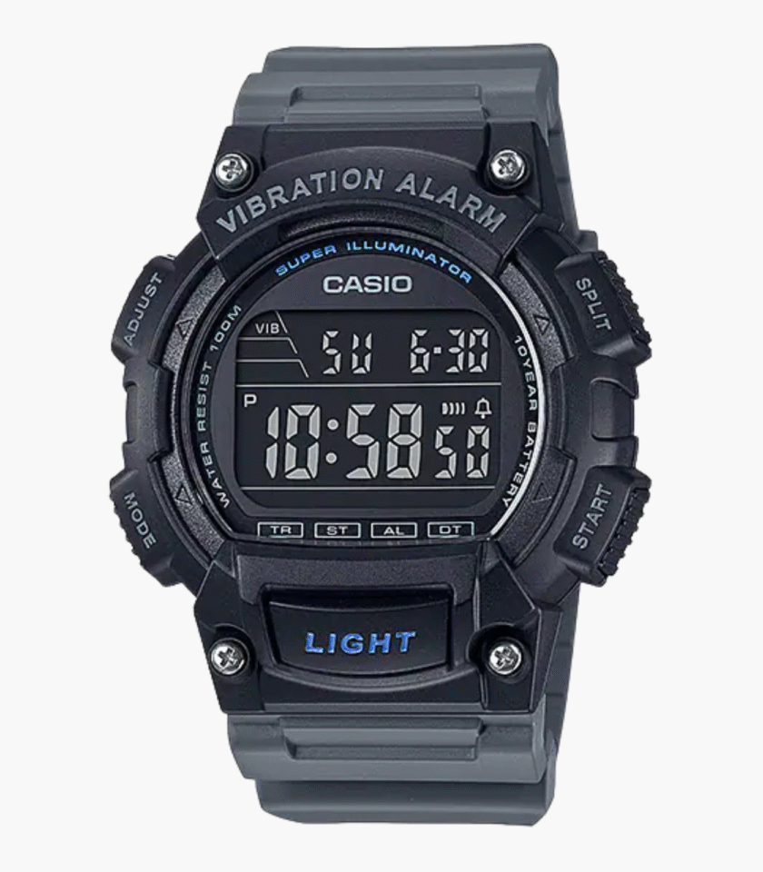 Montre Homme - Casio - Digital, Alarme Vibration, Étanche 100M, LED, Longue Autonomie - Résine - Noir - W-736H-8BVDF