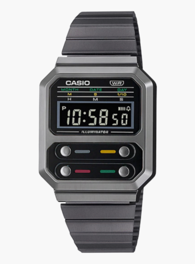 Montre-Bracelet Jeunesse- Casio A100WEGG-1ADF - Bracelet Chromé Noir en Acier Inoxydable