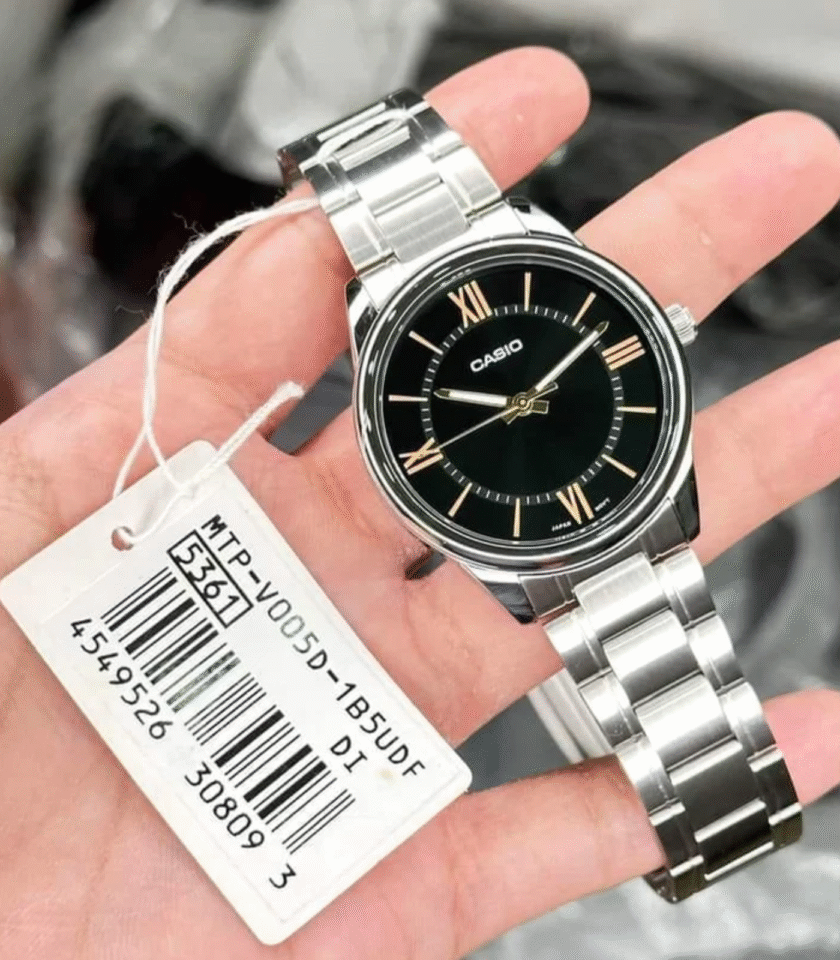 Montre-Bracelet Homme - Casio Collection MTP-V005D-1B5UDF - Bracelet Gris Avec Fond Noir En Acier Inoxydable – Image 2