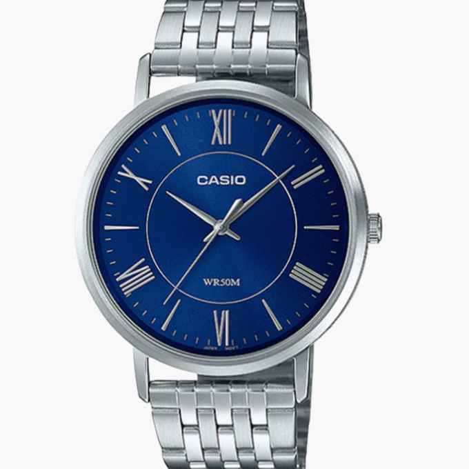 Montre-Bracelet Homme - Casio Collection MTP-B110D-2AVDF - Bracelet Gris Avec Fond Bleu En Acier Inoxydable