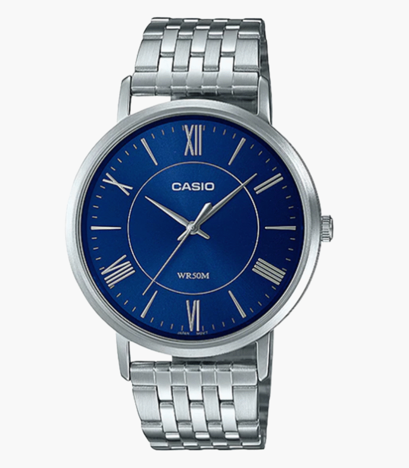 Montre-Bracelet Homme - Casio Collection MTP-B110D-2AVDF - Bracelet Gris Avec Fond Bleu En Acier Inoxydable