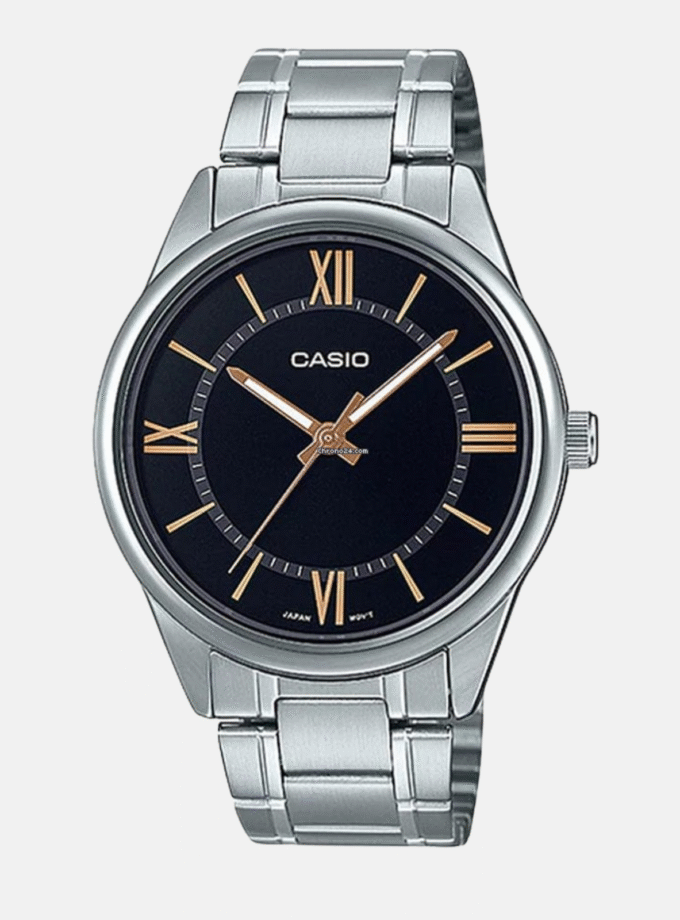Montre-Bracelet Homme - Casio Collection MTP-V005D-1B5UDF - Bracelet Gris Avec Fond Noir En Acier Inoxydable