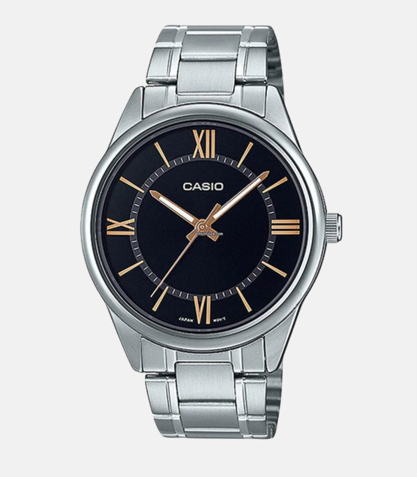 Montre-Bracelet Homme - Casio Collection MTP-V005D-1B5UDF - Bracelet Gris Avec Fond Noir En Acier Inoxydable