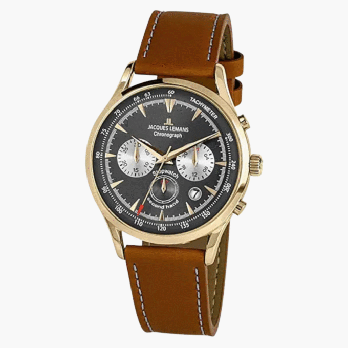 Montre-Bracelet Homme Jacques Lemans - 1-2068J - Bracelet en Marron en Cuir Véritable - Résistance à l'eau 5 ATM