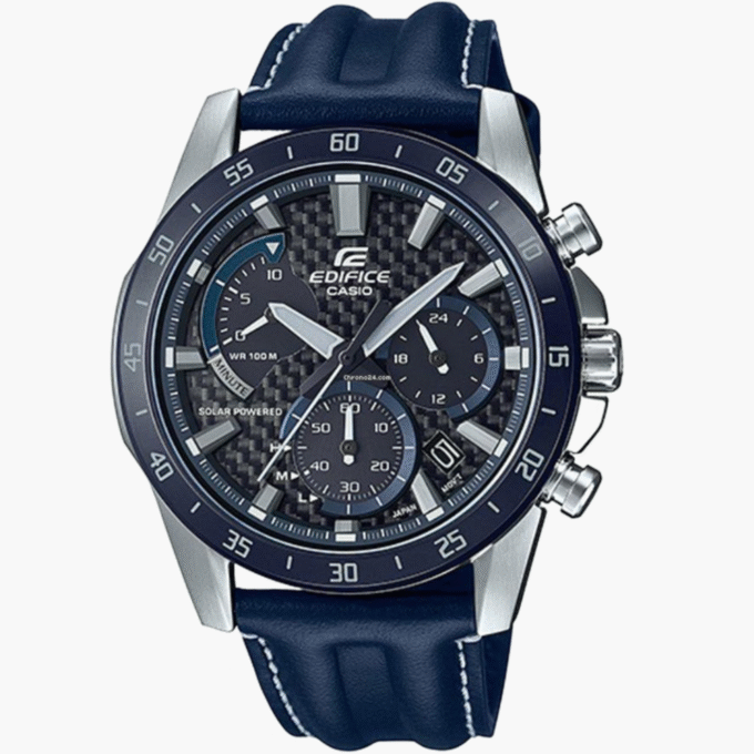Bracelet-Montre Homme Casio Edifice - EQS-930BL-2AVUDF - Bracelet Bleu en Cuir Véritable - Resistance à l'eau 10 ATM
