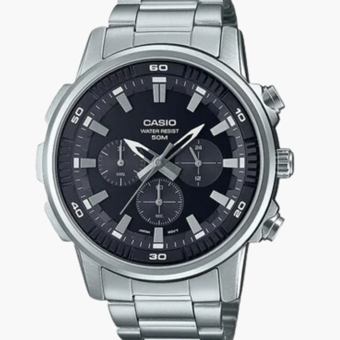 Montre Homme Casio Collection - MTP-E505D-1AVDF - Bracelet Gris en Acier Inoxydable - Résistance à l'eau 50 M