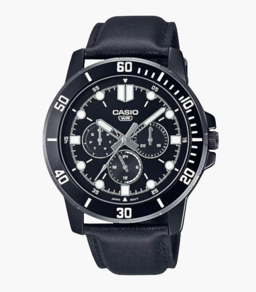 Montre Homme Casio Collection - MTP-VD300BL-1EUDF - Bracelet Noir En Cuir - Résistance à l'eau 30 M