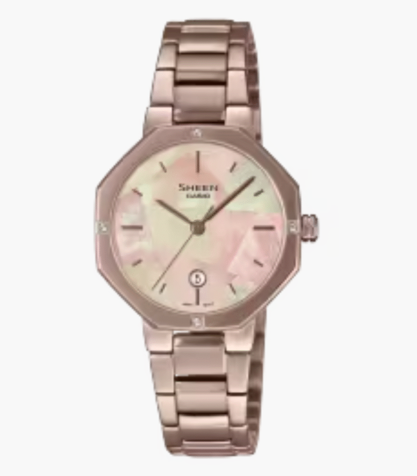 Montre Femme Casio Sheen Analogique SHE-4543CG-4AUDF - Bracelet Brun En Acier Inoxydable - Résistance à l'eau 5 ATM - Verre Saphir