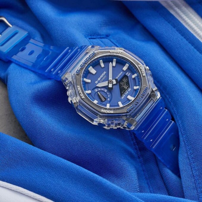 Montre Homme Casio C-Shock GA-2100HC-2ADR - Bracelet Bleu En Silicone - Résistance à l'eau 200 Mètres