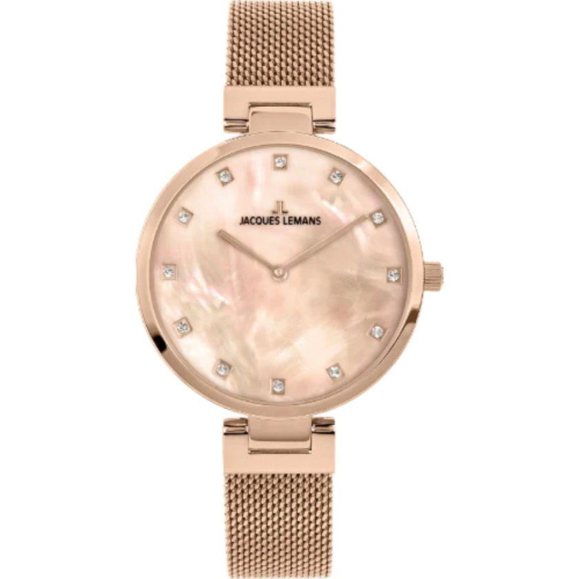 Montre Femme Jacques Lemans Milan 1-2001H - Bracelet Doré Rose en Acier Inoxydable - Resistance à l'eau 50 Mètres