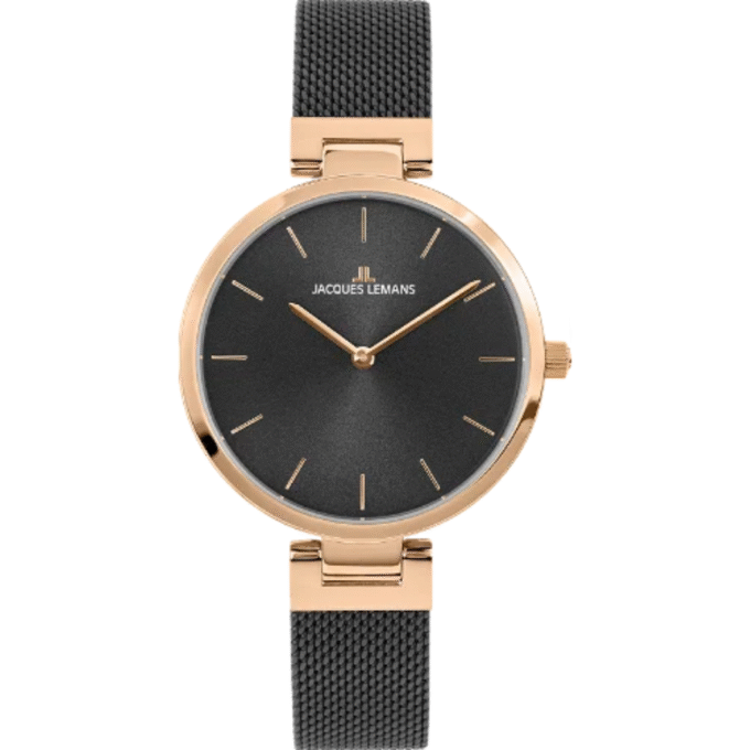 Montre Femme Jacques Lemans 1-2110J - Bracelet Noir En Acier Inoxydable - Résistance à L'eau 50 Mètres