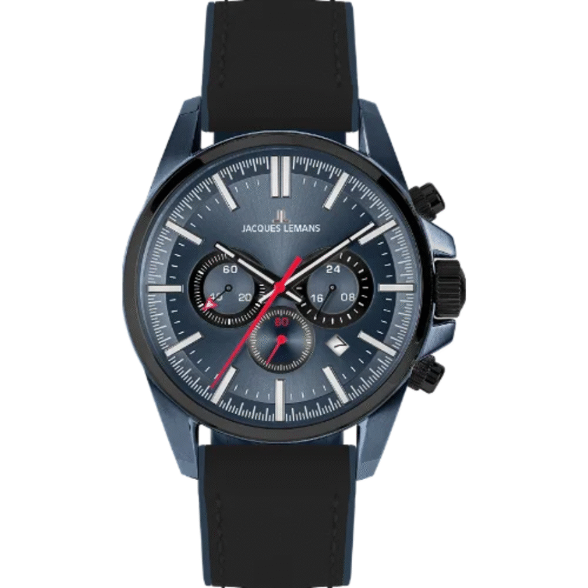 Montre Homme Jacques Lemans - 1-2119C - Bracelet Noir En cuir Véritable - Résistance à l'eau 100 mètres