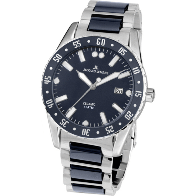 Montre Homme Jacques Lemans 42-10B - Bracelet Gris-Bleu en Acier & Céramique - Résistance à l'eau