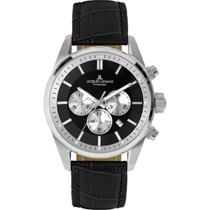 Montre Homme Jacques Lemans 42-6.1A - Bracelet Noir En Cuir Véritable - Résistance à l'eau 100 Mètres
