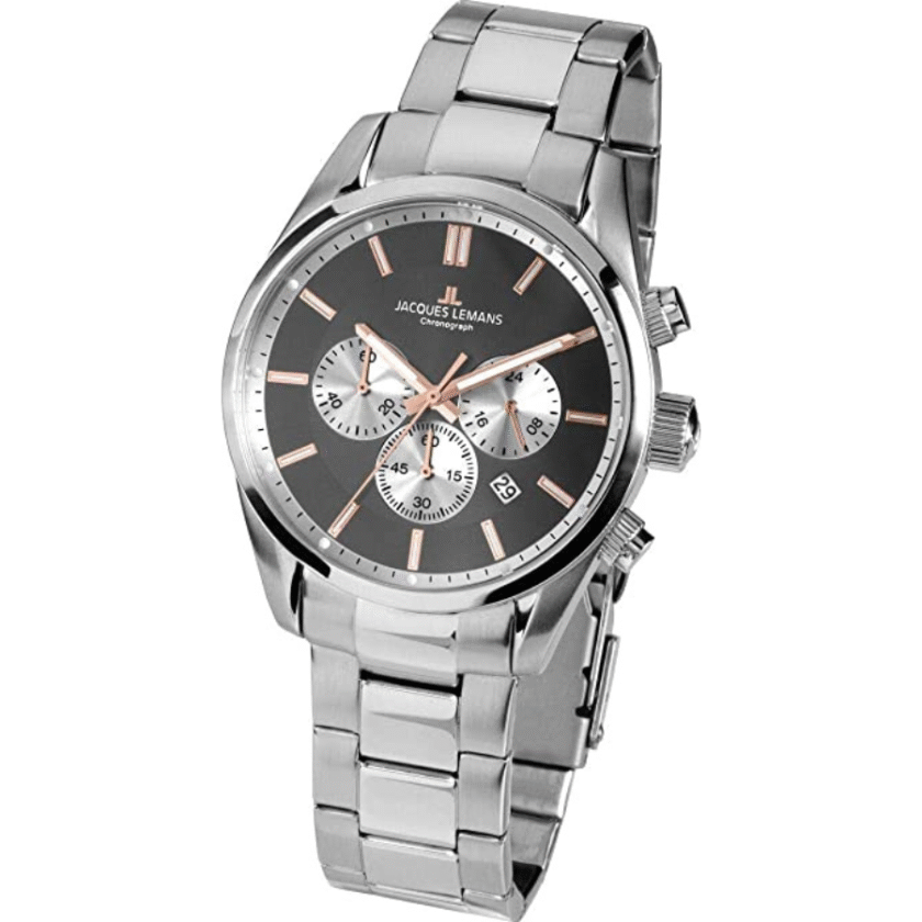 Montre Homme Jacques Lemans 42-6.1G - Bracelet Gris En Acier Inoxydable - Résistance à l'eau 100 Mètres