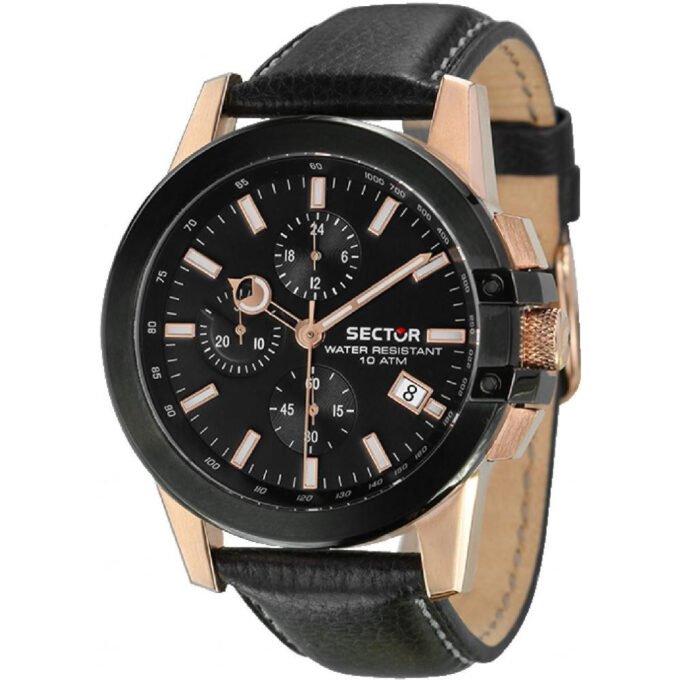 Montre Sector Homme R3271797002 - Bracelet En Cuir Véritable Noir - Cadran Rond - Etanchéité 100 mètres - Dateur - Garantie 1 an