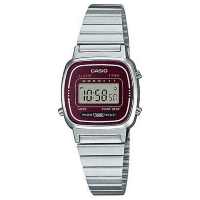 MOntre Unisexe Casio LA670WA-4 - Bracelet Gris En acier Innoxydable - Résistante à L'eau
