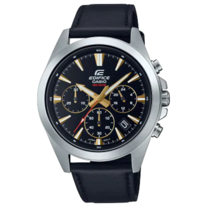 Montre Homme Casio Chronographe standard EFV-630L-1AV - Bracelet En cuir véritable - Résistance à l'eau 10 ATM