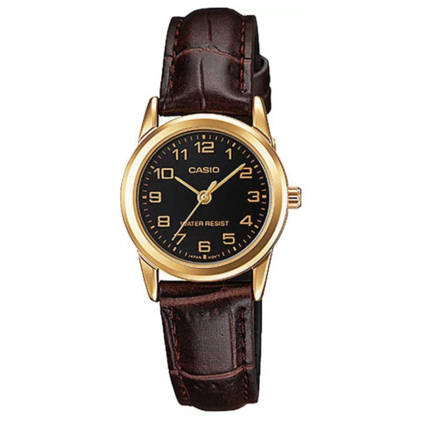 Montre CASIO Femme - LTP-V001GL-1BUDF -Bracelet Marron En Cuir Véritable - Résistante à l'eau - 12 Mois De Garantie