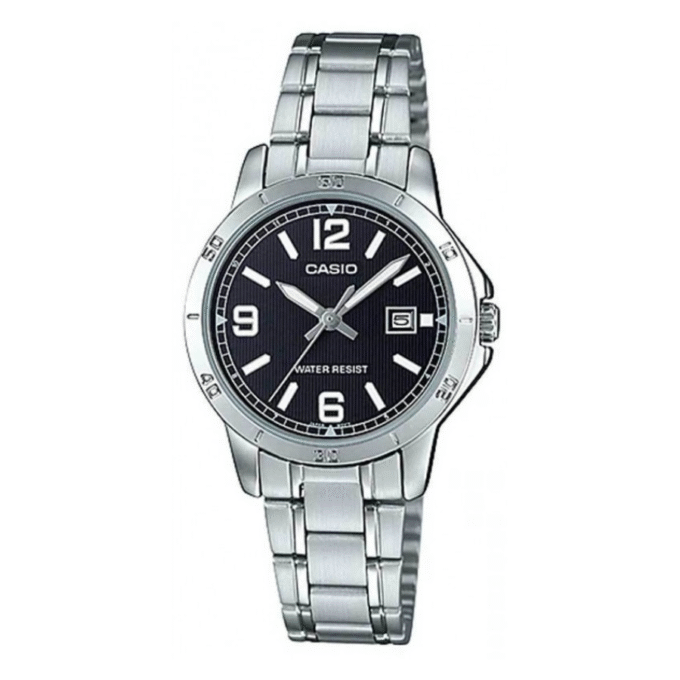 Montre CASIO Femme - Bracelet Gris En Acier Inoxydable - Résistante à l'eau - 12 Mois De Garantie - LTP-V004D-1B2UDF
