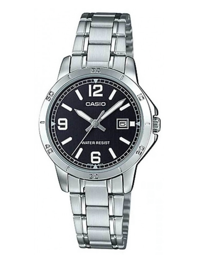 Montre CASIO Femme - Bracelet Gris En Acier Inoxydable - Résistante à l'eau - 12 Mois De Garantie - LTP-V004D-1B2UDF