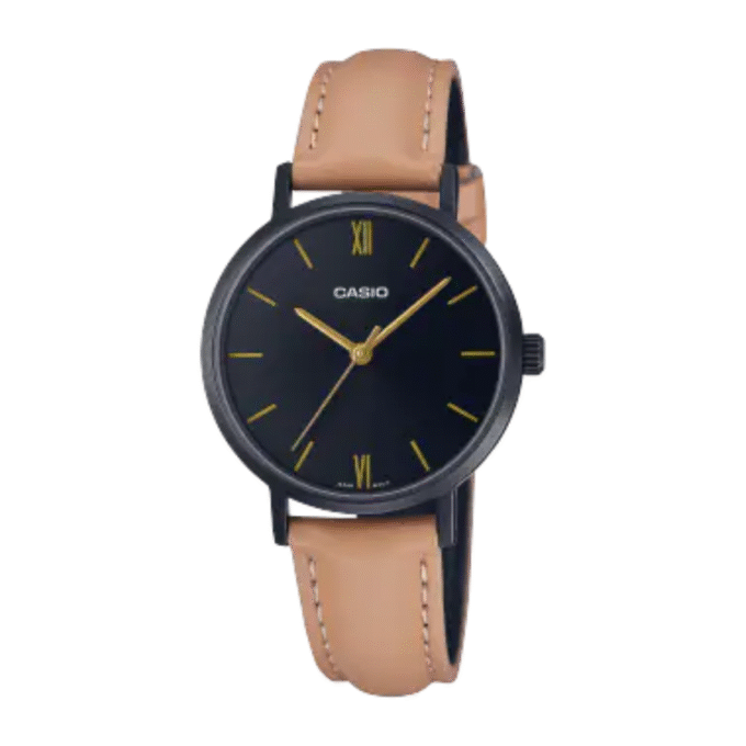 Montre Femme Casio Collection Analogique LTP-VT02BL-1A - Bracelet Brun en Cuir - Résistant à l'eau