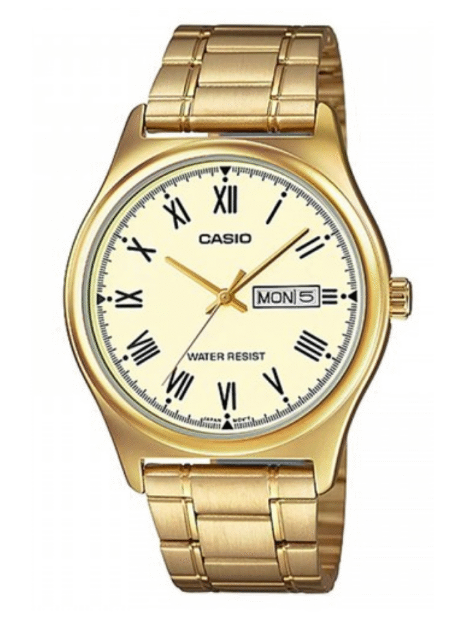 Montre CASIO Homme - Bracelet DoRée En Acier Inoxydable -Résistante à l'eau - 12 Mois De Garantie - MTP-V006G-9BUDF