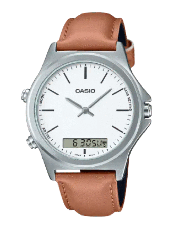 Montre Homme Casio Collection Combinaison Analogique-numérique MTP-VC01L-7E - Bracelet Brun En Cuir - Résistant à l'eau