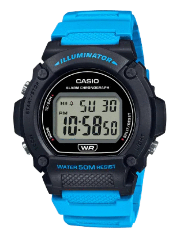Montre Homme Casio Numérique W-219H-2A2V - Bracelet Bleu En Résine - Résistance à l'eau 5 ATM