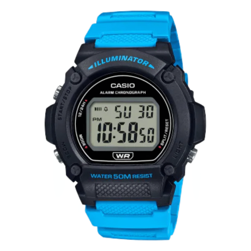 Montre Homme Casio Numérique W-219H-2A2V - Bracelet Bleu En Résine - Résistance à l'eau 5 ATM
