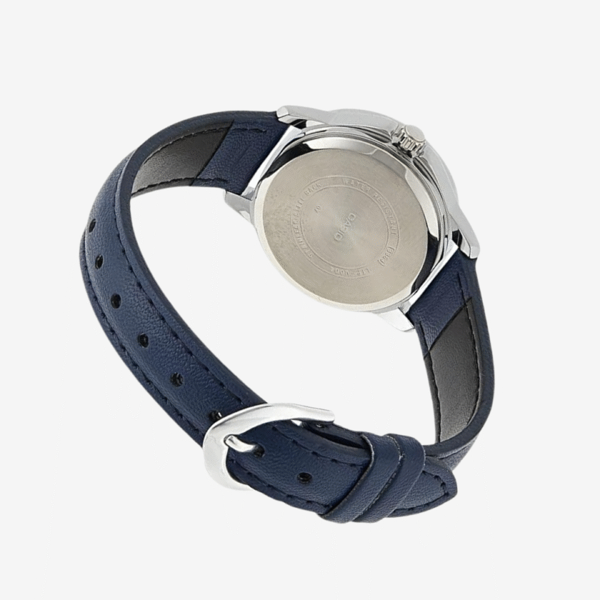 montre casio femme ltp v004l 2budf bracelet en cuir bleu affichage analogique résistant à l'eau