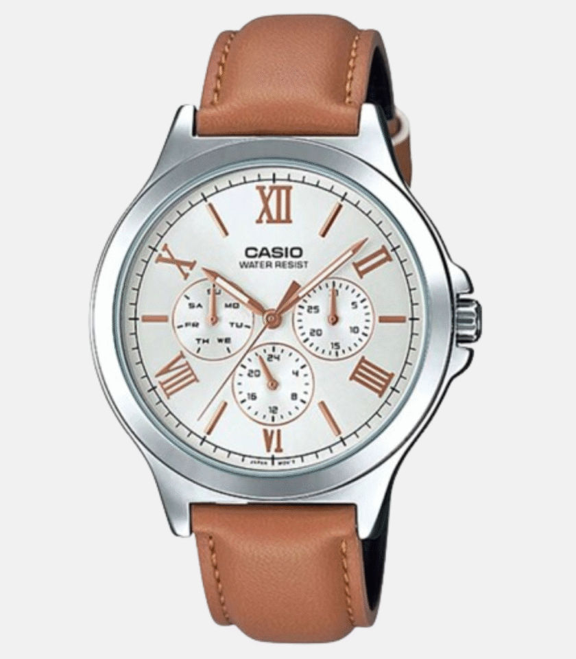 Montre Casio Homme - MTP-V300L-7A2UDF - Bracelet en cuir kaki - Résistant à l'eau