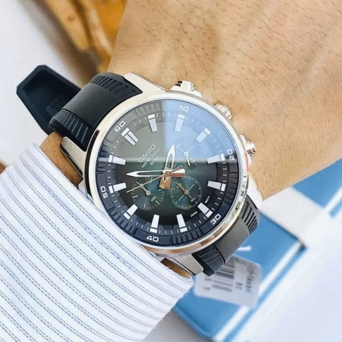 Montre Homme Casio - MTP-E505-3AVDF - Bracelet en Résine noir - Chronographe - Verre minéral