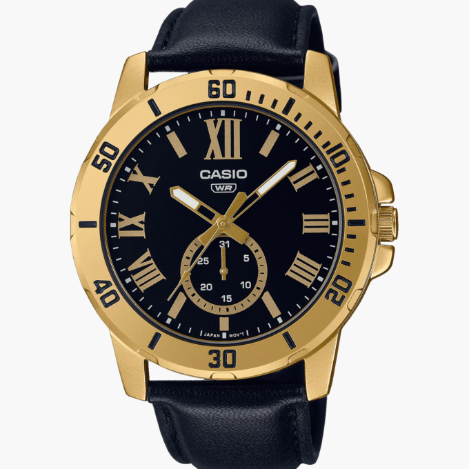 Montre Homme Casio - MTP-VD200GL-1BUDF - Bracelet en Cuir noir - Résistant à l'eau