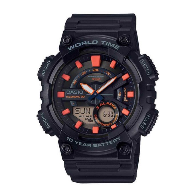 Montre Casio Homme - AEQ-110W-3AVDF - Bracelet Vert En Resine - Boitier En Resine - Résistante À L'Eau - 12 Mois De Garantie - Aeq-110W-3Avdf